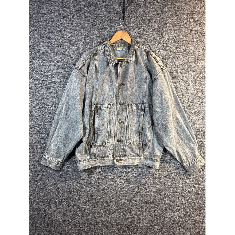 Vintage Jordache Gray Acid Wash Denim Jacket Mens Large 80s Oversized Trucker